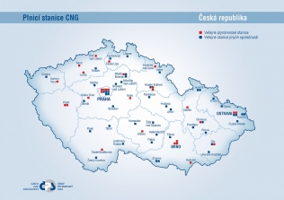 Mapa stacji CNG w Czechach