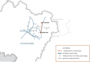 Przebieg gazociągu relacji Czeszów-Kiełczów